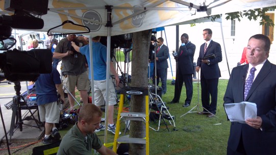 Broadcast journalists with live coverage of the Jerry Sandusky trial.